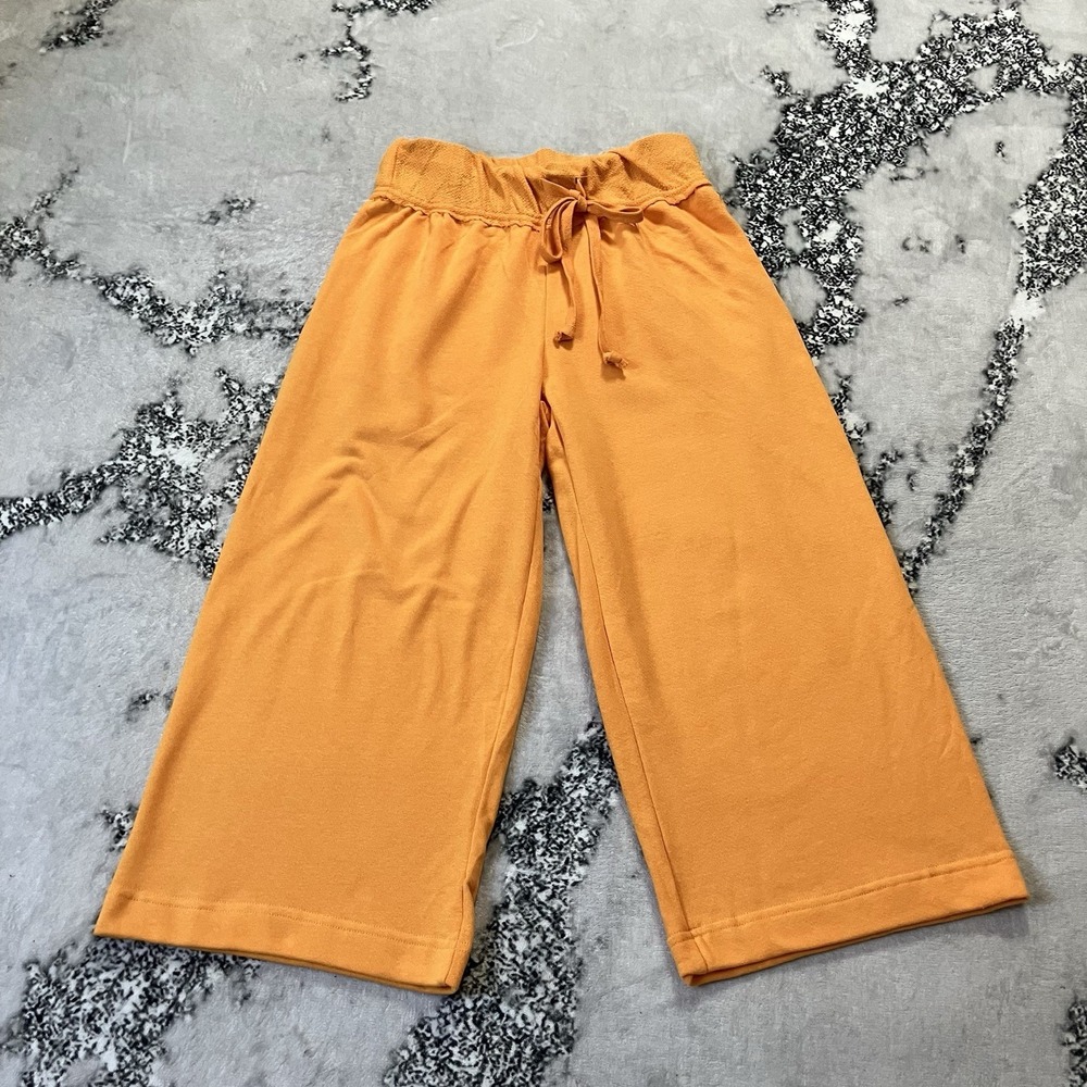 Free People Beach Pants Womens Sz S Orange Cropped Wide Leg Terry Resort Comfort